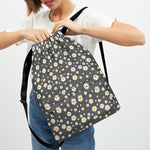 Grey Daisy Floral Pattern Print Drawstring Backpack