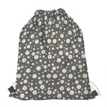 Grey Daisy Floral Pattern Print Drawstring Bag