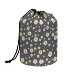 Grey Daisy Floral Pattern Print Drawstring Makeup Bag