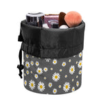 Grey Daisy Floral Pattern Print Drawstring Makeup Bag