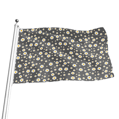 Grey Daisy Floral Pattern Print Flag