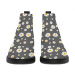 Grey Daisy Floral Pattern Print Flat Ankle Boots