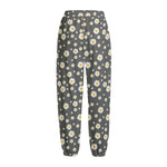 Grey Daisy Floral Pattern Print Fleece Lined Knit Pants
