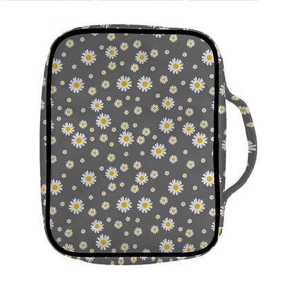 Grey Daisy Floral Pattern Print Front Pocket Bible Bag