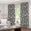 Grey Daisy Floral Pattern Print Grommet Curtains