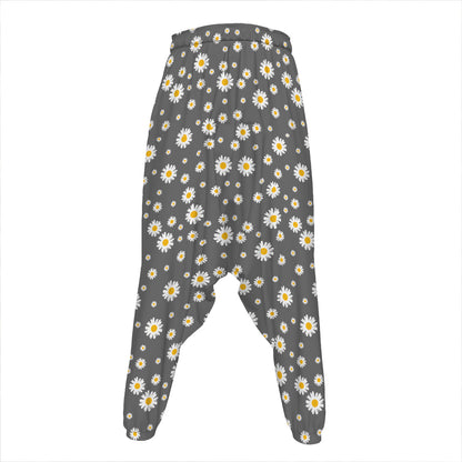 Grey Daisy Floral Pattern Print Hammer Pants