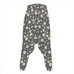 Grey Daisy Floral Pattern Print Hammer Pants