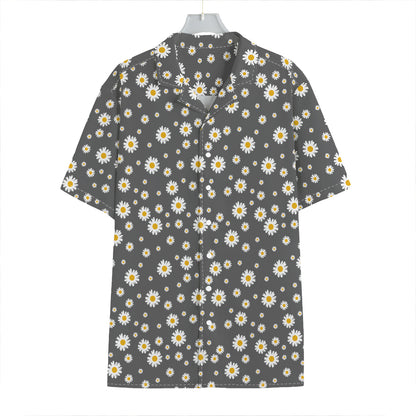 Grey Daisy Floral Pattern Print Hawaiian Shirt