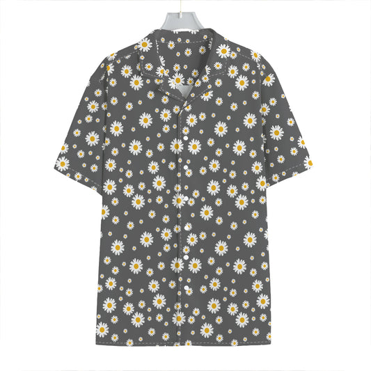 Grey Daisy Floral Pattern Print Hawaiian Shirt