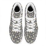 Grey Daisy Floral Pattern Print High Top Leather Sneakers
