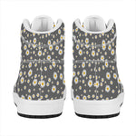 Grey Daisy Floral Pattern Print High Top Leather Sneakers