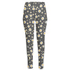 Grey Daisy Floral Pattern Print High-Waisted Pocket Leggings