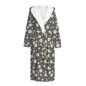 Grey Daisy Floral Pattern Print Hooded Bathrobe