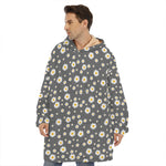 Grey Daisy Floral Pattern Print Hoodie Blanket