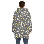 Grey Daisy Floral Pattern Print Hoodie Blanket