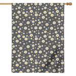 Grey Daisy Floral Pattern Print House Flag