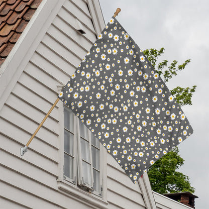 Grey Daisy Floral Pattern Print House Flag