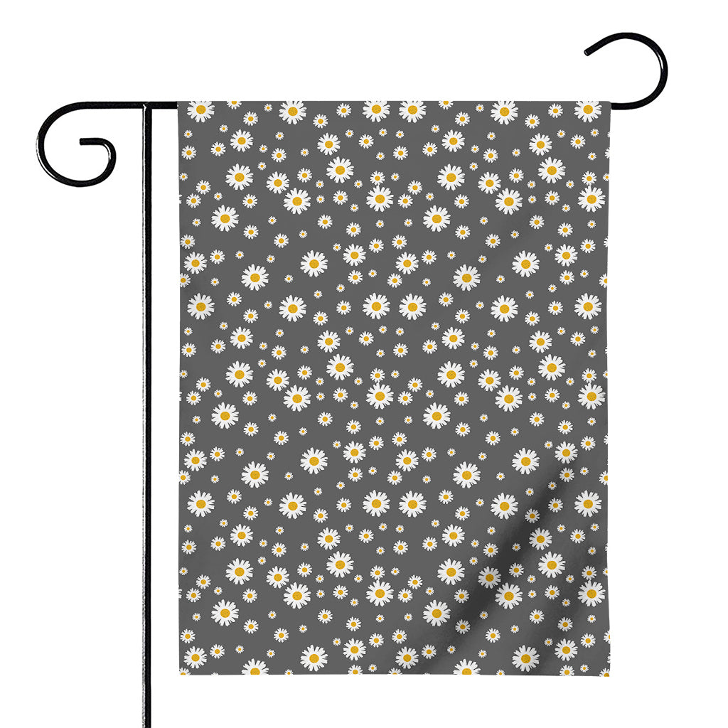 Grey Daisy Floral Pattern Print House Flag