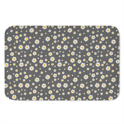 Grey Daisy Floral Pattern Print Indoor Door Mat