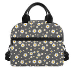 Grey Daisy Floral Pattern Print Insulated Lunch Bag