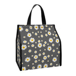 Grey Daisy Floral Pattern Print Insulated Lunch Tote