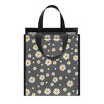 Grey Daisy Floral Pattern Print Insulated Lunch Tote