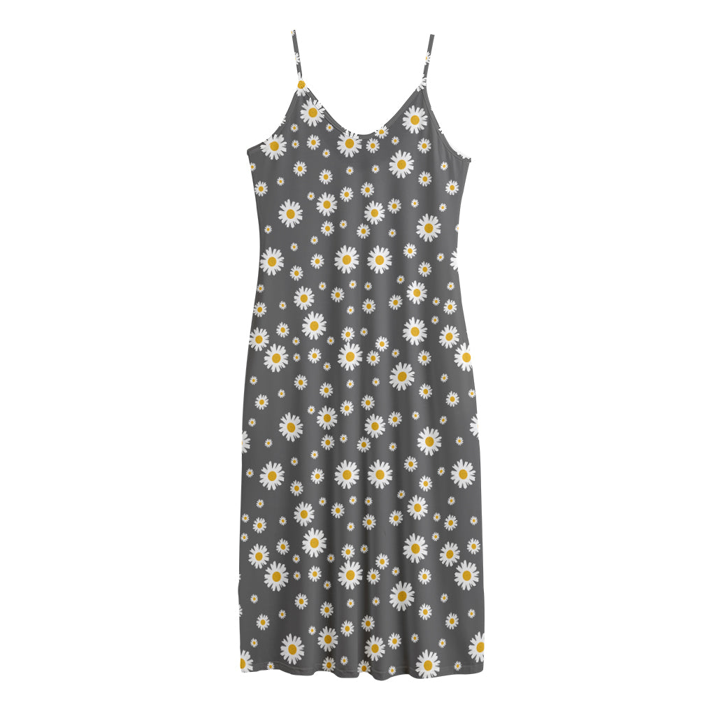 Grey Daisy Floral Pattern Print Jersey Midi Cami Dress
