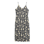 Grey Daisy Floral Pattern Print Jersey Midi Cami Dress