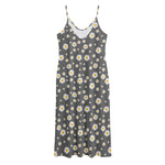 Grey Daisy Floral Pattern Print Jersey Midi Cami Dress