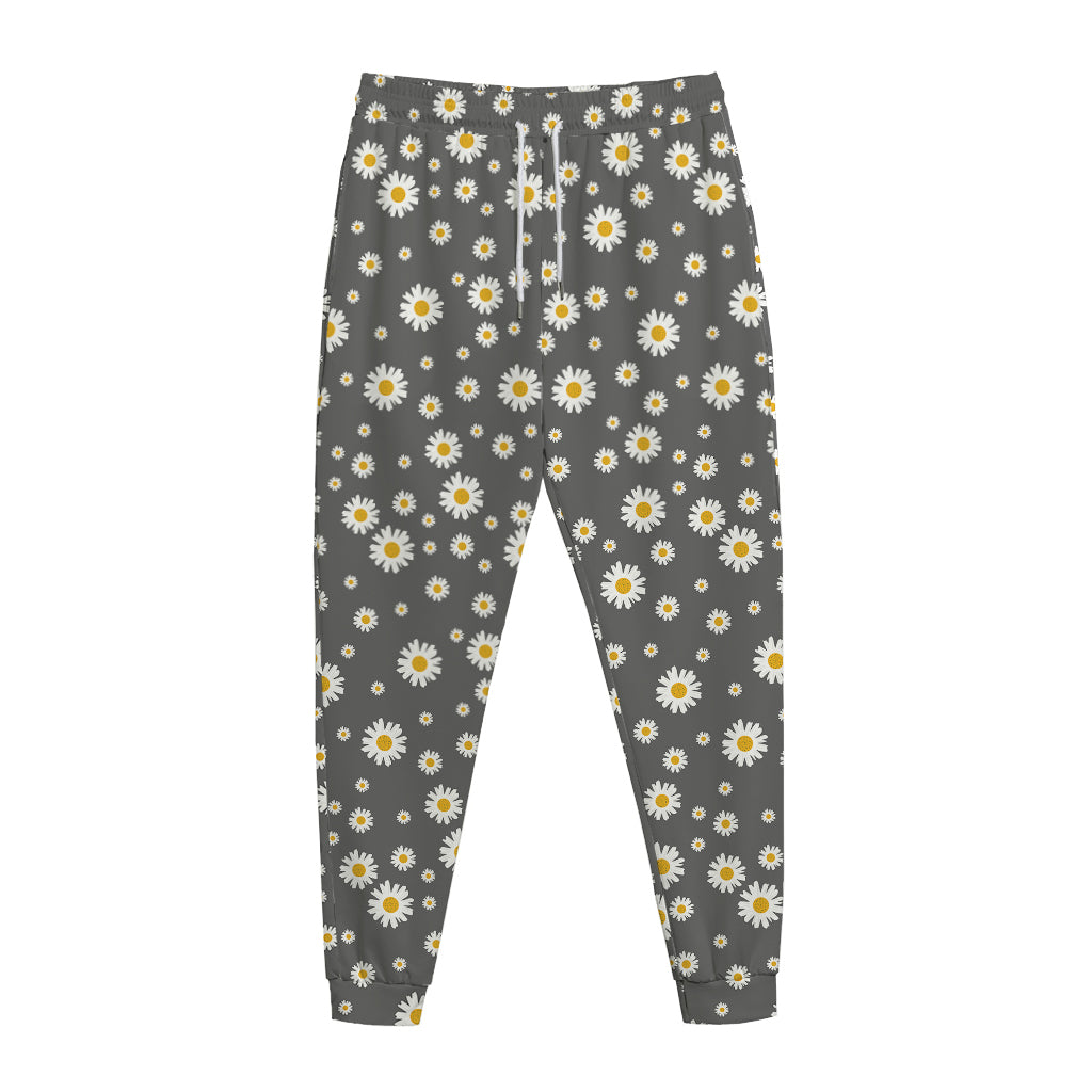 Grey Daisy Floral Pattern Print Jogger Pants