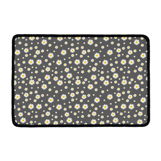 Grey Daisy Floral Pattern Print Kitchen Mat