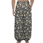 Grey Daisy Floral Pattern Print Lantern Pants