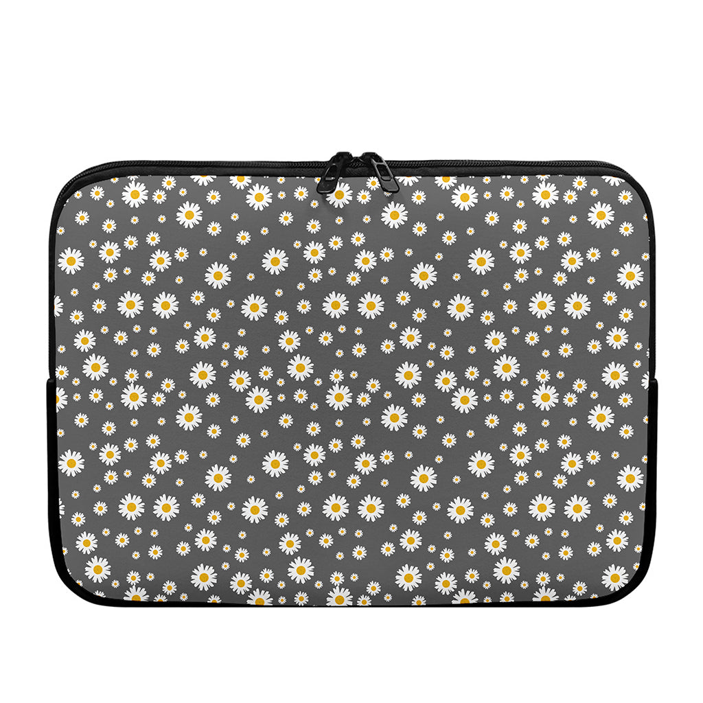 Grey Daisy Floral Pattern Print Laptop Sleeve