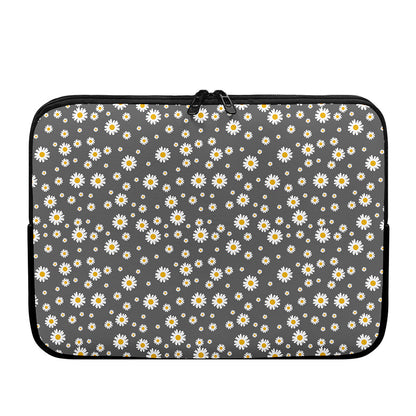 Grey Daisy Floral Pattern Print Laptop Sleeve