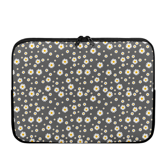 Grey Daisy Floral Pattern Print Laptop Sleeve