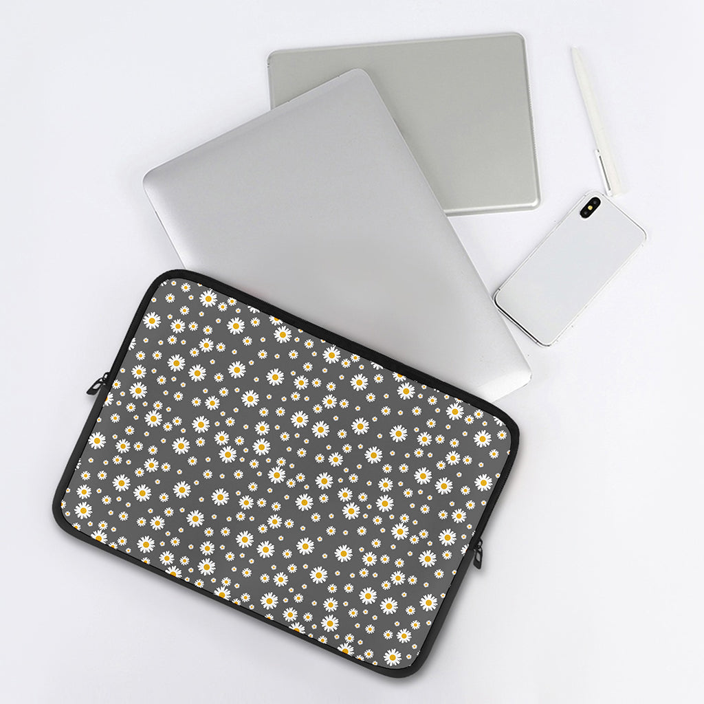 Grey Daisy Floral Pattern Print Laptop Sleeve