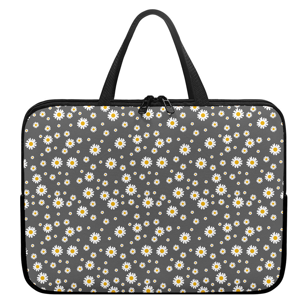 Grey Daisy Floral Pattern Print Laptop Sleeve With Handle