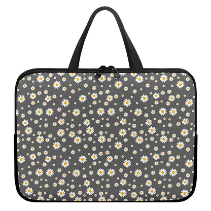 Grey Daisy Floral Pattern Print Laptop Sleeve With Handle