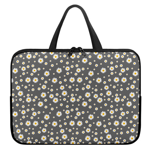 Grey Daisy Floral Pattern Print Laptop Sleeve With Handle