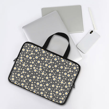 Grey Daisy Floral Pattern Print Laptop Sleeve With Handle