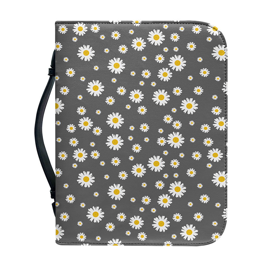 Grey Daisy Floral Pattern Print Leather Bible Cover