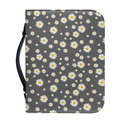 Grey Daisy Floral Pattern Print Leather Bible Cover