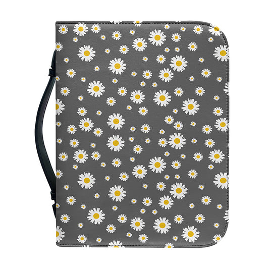 Grey Daisy Floral Pattern Print Leather Bible Cover