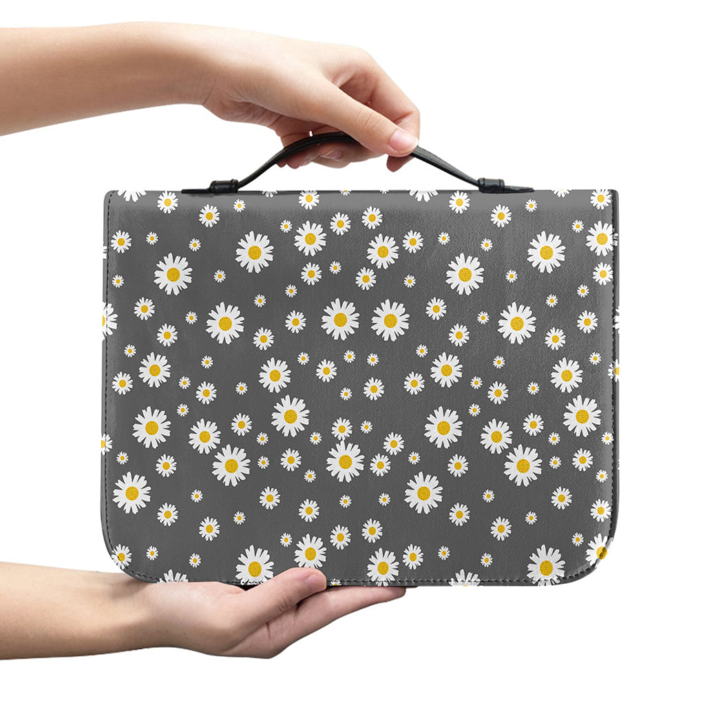 Grey Daisy Floral Pattern Print Leather Bible Cover