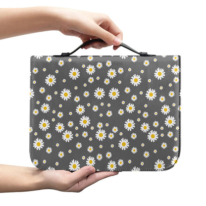 Grey Daisy Floral Pattern Print Leather Bible Cover
