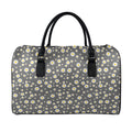 Grey Daisy Floral Pattern Print Leather Duffel Bag