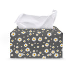 Grey Daisy Floral Pattern Print Leather Tissue Box Cover