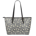 Grey Daisy Floral Pattern Print Leather Tote Bag With Zipper