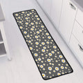 Grey Daisy Floral Pattern Print Long Kitchen Mat