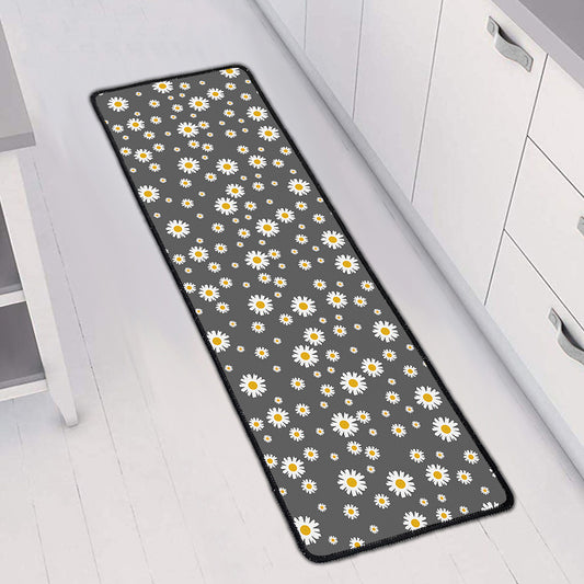Grey Daisy Floral Pattern Print Long Kitchen Mat